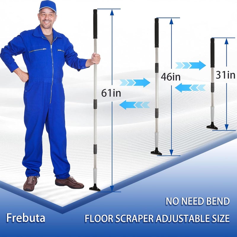 Frebuta 4"Razor Blade Floor Scraper with Long Handle,61in Adjustable Floor Scraper Heavy Duty with 10PCS Extra Metal Blades Paint Scraper for Cleaning Stickers Gum Glass Wall Tile Linoleum Stove Top - Image 2